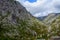 Driving narrow mountain road from Los Arenas to remote mountain village Sotres, Picos de Europa mountains, Asturias, North of