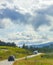 Driving through Norway in summer view of mountains and forests