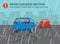 Driving on a rainy and slippery road. Avoid sudden motion, rain poses a grave risk to traction loss.