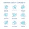 Driving safety turquoise concept icons set