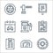 driving school line icons. linear set. quality vector line set such as steering wheel, car, test, fail, gas station, schedule,