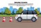 Driving School Poster, Car On Road, Auto Drive Education Practice Exam Concept