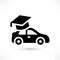 Driving school simple icon car and cap