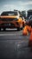 Driving skills assessed: Car negotiates traffic cones during the license test.