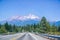 Driving towards Mt Shasta on a sunny day, California