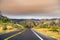 Driving through Yosemite National Park; sky covered by smoke