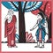 Dronacharya teaches archery to his most beloved student Arjuna in his ashram