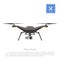 Drone with action camera on a white background. Front view of quadrocopter