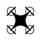 Drone Aerial Black Silhouette Icon. Quadcopter on Remote Radio Control Glyph Pictogram. Unmanned Military Copter Flat