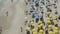 Drone, aerial footage of a crowded shore line along Ipanema beach in Rio de Janeiro