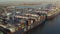 Drone, aerial footage of large container ships in the port of Long Beach