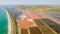 Drone aerial landscape of the beautiful salt ponds, near the beach