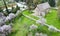 Drone aerial scenery of ancient Christian orthodox church in spring. Saint Mary Asinoy chapel cyprus