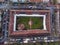 Drone aerial top down view of a building patio with rectangular form