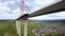 Drone aerial video from the high moselle bridge construction site over the Mosel valley Spring april 2018