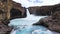 Drone aerial view of The Aldeyjarfoss Waterfall in North Iceland.