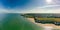 Drone aerial view of the beach and white cliffs, Botany Bay, England