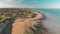 Drone aerial view of the beach and white cliffs, Margate, England, UK