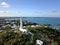 The drone aerial view of Bermuda islands and the Gibbs hill lighthouse.