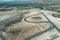 Drone Aerial view of the Circuito De Almeria Race Track in the Tabernas Desert Spain