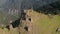 Drone aerial view. Historic watchtowers in Tusheti, Georgia. Old towers made of natural stone