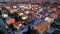 Drone aerial view of houses in Turin, Italy. detached house. European style