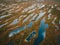 Drone aerial view of huge swamp in Latvia
