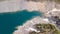 Drone aerial view of the Lake Fregabolgia and the shore. An Alpine artificial lake. Italian Alps. Italy