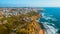 Drone aerial view over beaches, coastlines in Ericeira, Portugal, on summer sunny day. Aerial view to the Beautiful European