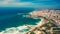 Drone aerial view over beaches, coastlines in Ericeira, Portugal, on summer sunny day. Aerial view to the Beautiful European