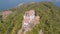 Drone aerial view of the Sanctuary of the Madonna della Ceriola on the top of the Monte Isola island