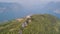 Drone aerial view of the Sanctuary of the Madonna della Ceriola on the top of the Monte Isola island