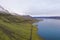 Drone aerial view of scenery road along East Fjords in Iceland