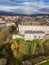 Drone aerial view from south-west of Zvolen castle during autumn with coloured trees