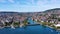 Drone aerial view of Zurich city waterfront in Switzerland