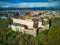 Drone aerial view of Zvolen castle during autumn