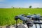 Drone for agriculture prepare to fly operation of spray pesticides or fertilizer