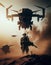 Drone attack in war scene, created with generative AI