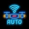 drone auto return home neon glow icon illustration