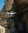 Drone on a background of the ancient walls. Past, Present and Future
