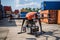 A drone carrying a box. A transport drone transports cargo and shipments to customers