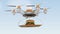 Drone carrying hamburger for fast food delivery concept