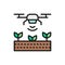 Drone control for seed planting, agriculture flat color line icon.