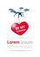 Drone Deliver Heart Shape With Be My Valentine Greeting Message On Template White Background