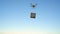 Drone delivering package on the sky background