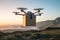 Drone delivers essential supplies in cardboard box to remote location