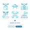 Drone delivery thin line icons set