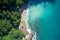 Drone field of view of secret cove and coastline Mahe, Seychelles