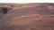 A drone flies over a caravan of buggies driving through the desert sand