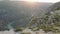 drone flies over the Sulak canyon in the summer